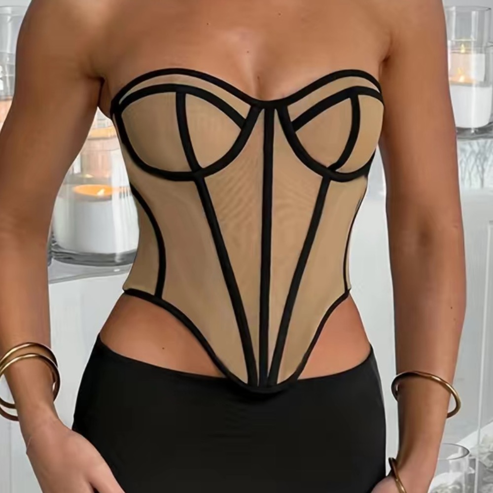 Contrast Trim Hanky Hem Tube Top, Club Wear Off Shoulder Sleeveless Top,